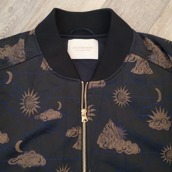 Scotch & Soda Amsterdam Jacquard Bomber Jacket Size XXL Navy Gold Moon Stars - Picture 2 of 16